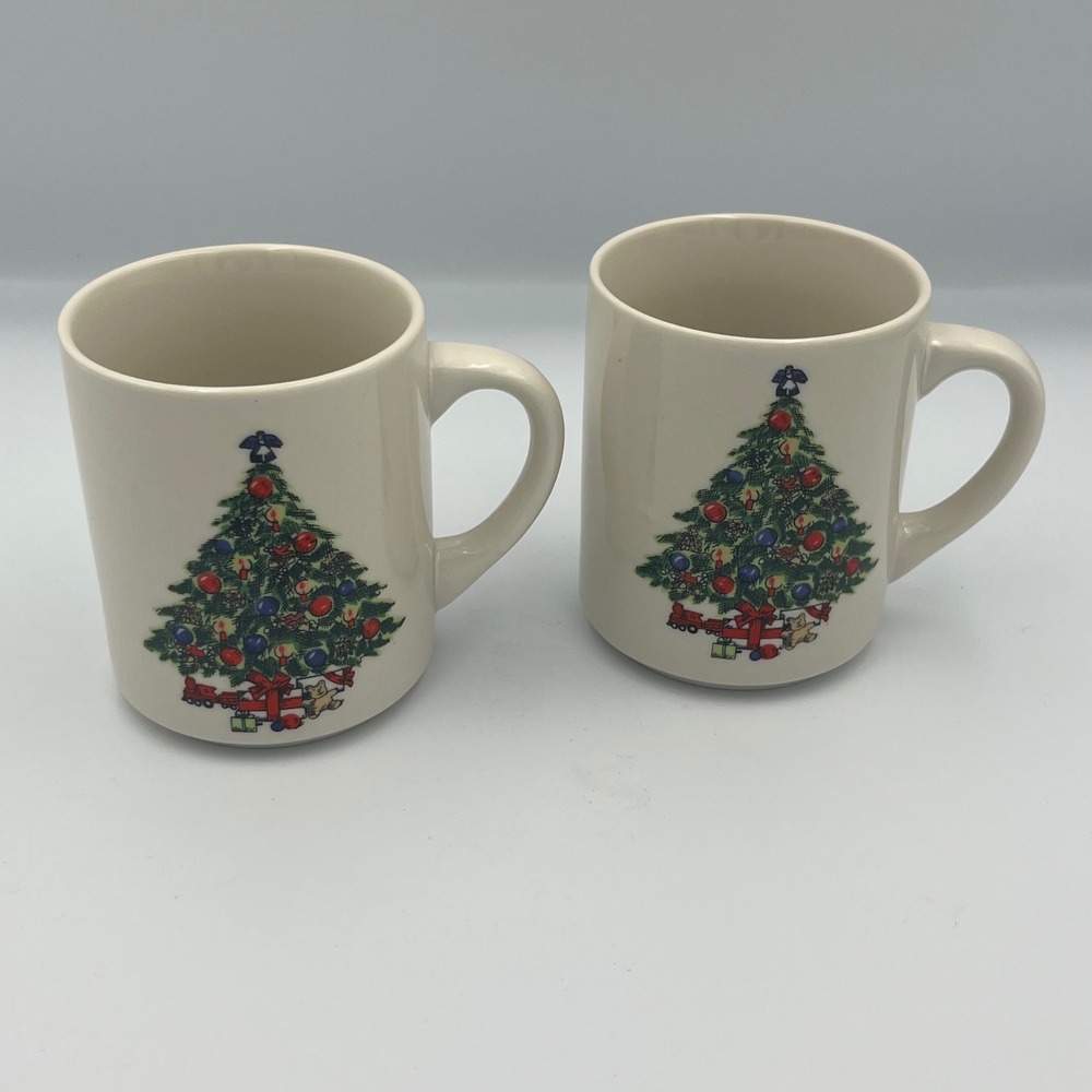 Mount Clemens Pottery Christmas‎ Tree Mugs Set of 2 Vintage Holiday